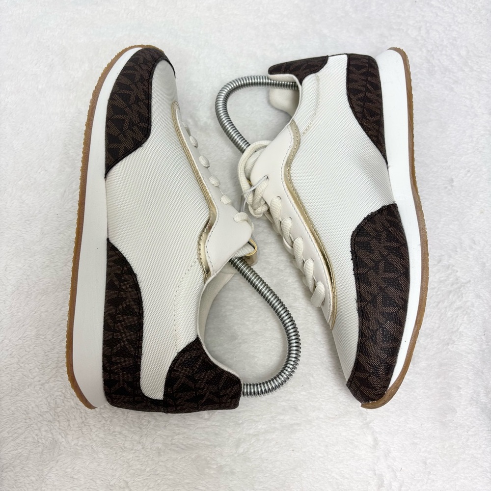 Michael Kors Cream & Brown Logo Sneakers Casual Lace-Up Shoes - Picture 8 of 10